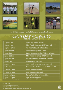 Activities Open Day 25th March 2023